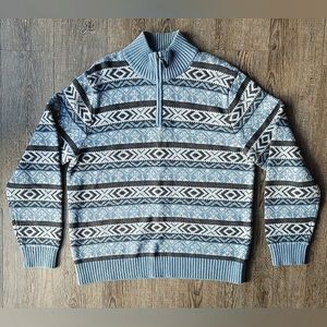 LL Bean Fair Isle Nordic Men's Heavyweight 1/4 Zip Pullover Sweater Size M-Reg